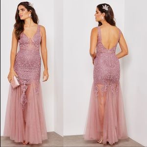 Mauve Mermaid Sequin Lace Tulle Gown NWT Medium